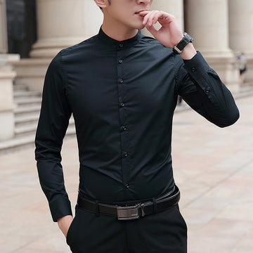 Brand New Men Shirts Business Long Sleeve Stand Collar Cotton Male Shirt Slim Fit Popular Designs Men's Fahion